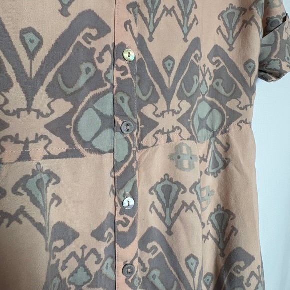 Bombay Paisley XS Shirt Maxi Dress Peach Gray Print Bohemian Casual Boho Artsy - Picture 3 of 11